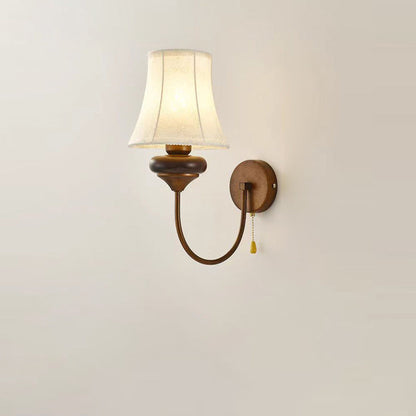 Floral Shape Fabric Hardware Wood 1-Light Wall Sconce Lamp