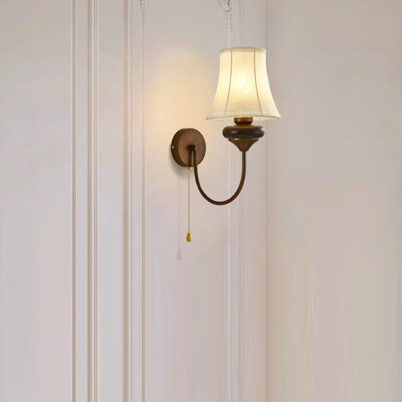 Floral Shape Fabric Hardware Wood 1-Light Wall Sconce Lamp
