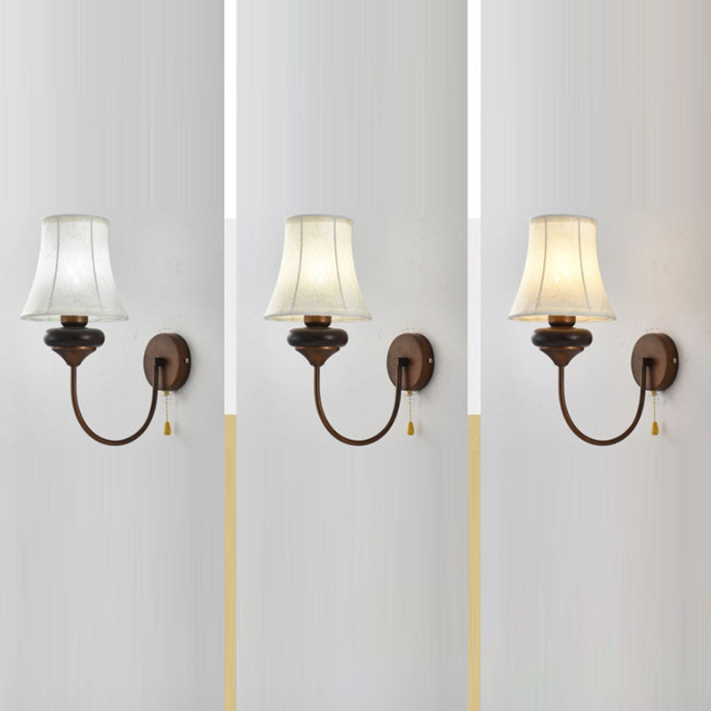 Floral Shape Fabric Hardware Wood 1-Light Wall Sconce Lamp