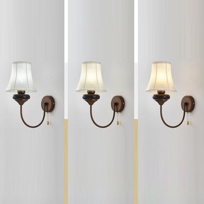 Floral Shape Fabric Hardware Wood 1-Light Wall Sconce Lamp