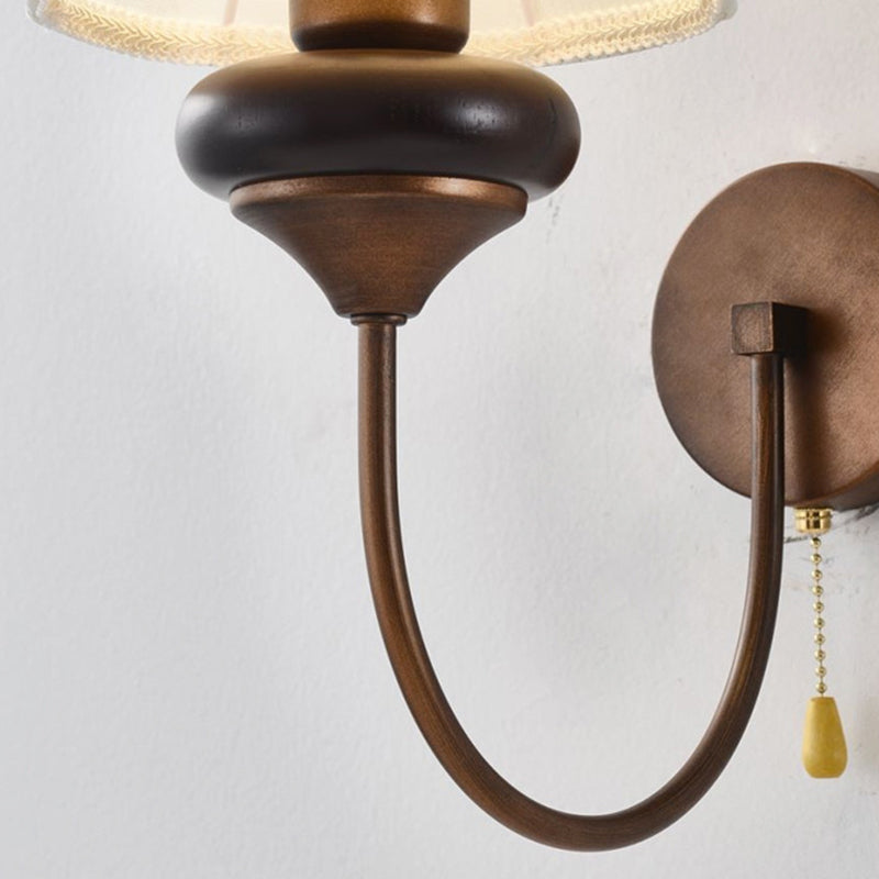Floral Shape Fabric Hardware Wood 1-Light Wall Sconce Lamp