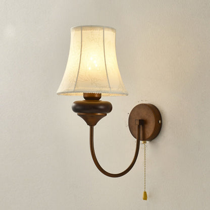 Floral Shape Fabric Hardware Wood 1-Light Wall Sconce Lamp