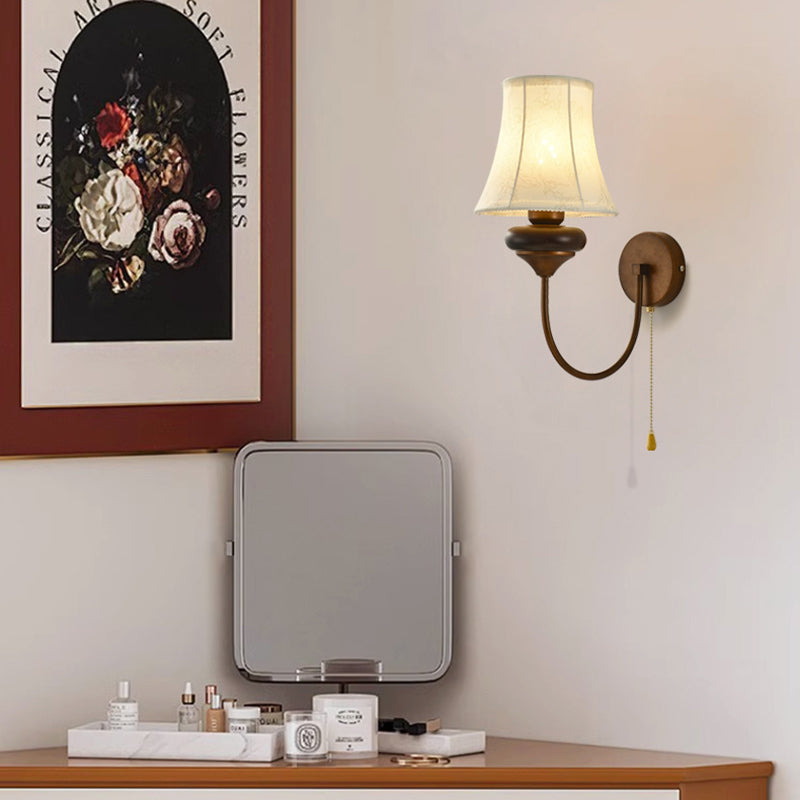 Floral Shape Fabric Hardware Wood 1-Light Wall Sconce Lamp