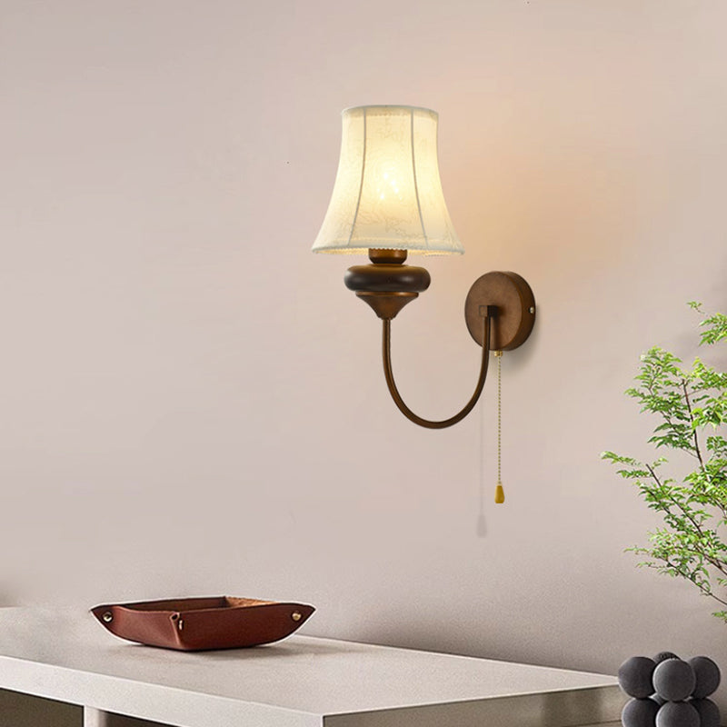 Floral Shape Fabric Hardware Wood 1-Light Wall Sconce Lamp