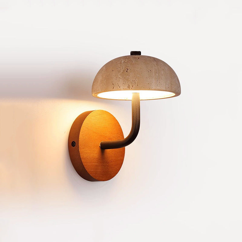 Japanese Yellow Travertine Wood Base LED Wall Sconce Lamp