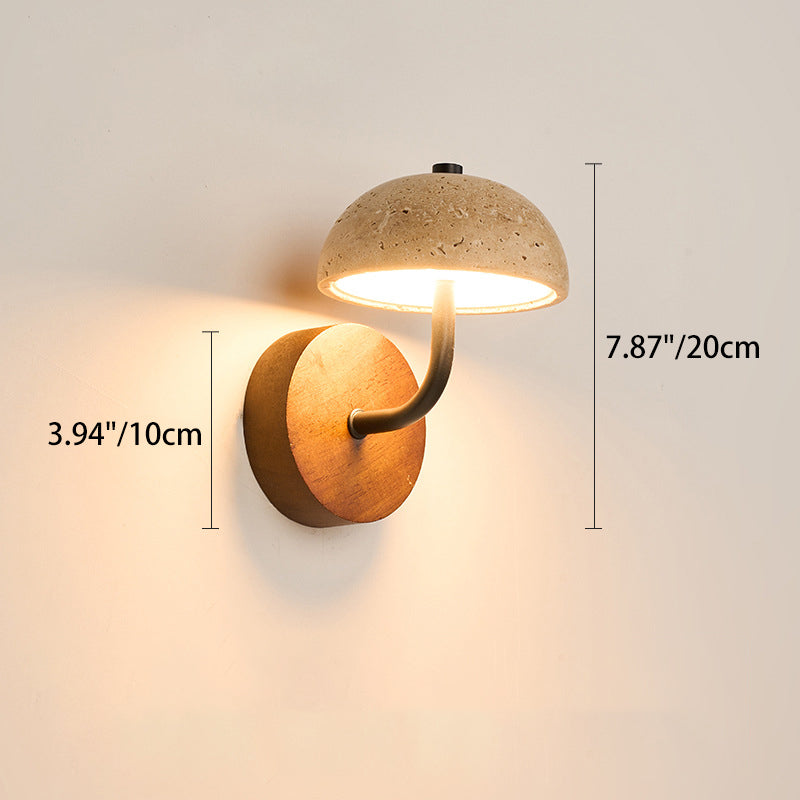 Japanese Yellow Travertine Wood Base LED Wall Sconce Lamp