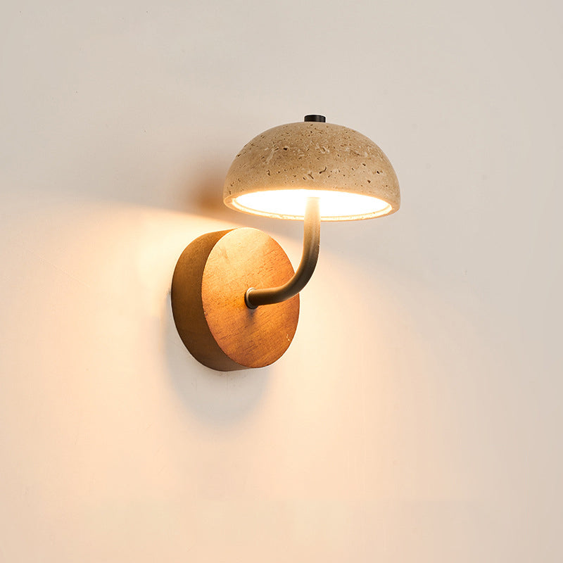 Japanese Yellow Travertine Wood Base LED Wall Sconce Lamp