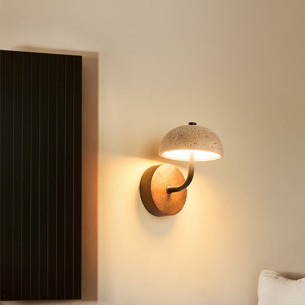 Japanese Yellow Travertine Wood Base LED Wall Sconce Lamp