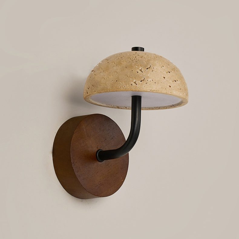 Japanese Yellow Travertine Wood Base LED Wall Sconce Lamp