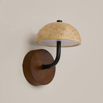 Japanese Yellow Travertine Wood Base LED Wall Sconce Lamp