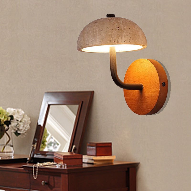 Japanese Yellow Travertine Wood Base LED Wall Sconce Lamp