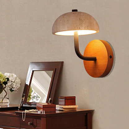 Japanese Yellow Travertine Wood Base LED Wall Sconce Lamp
