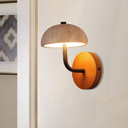 Japanese Yellow Travertine Wood Base LED Wall Sconce Lamp
