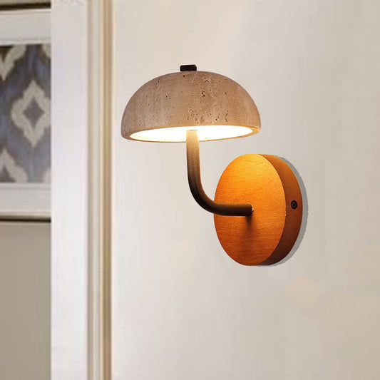 Japanese Yellow Travertine Wood Base LED Wall Sconce Lamp