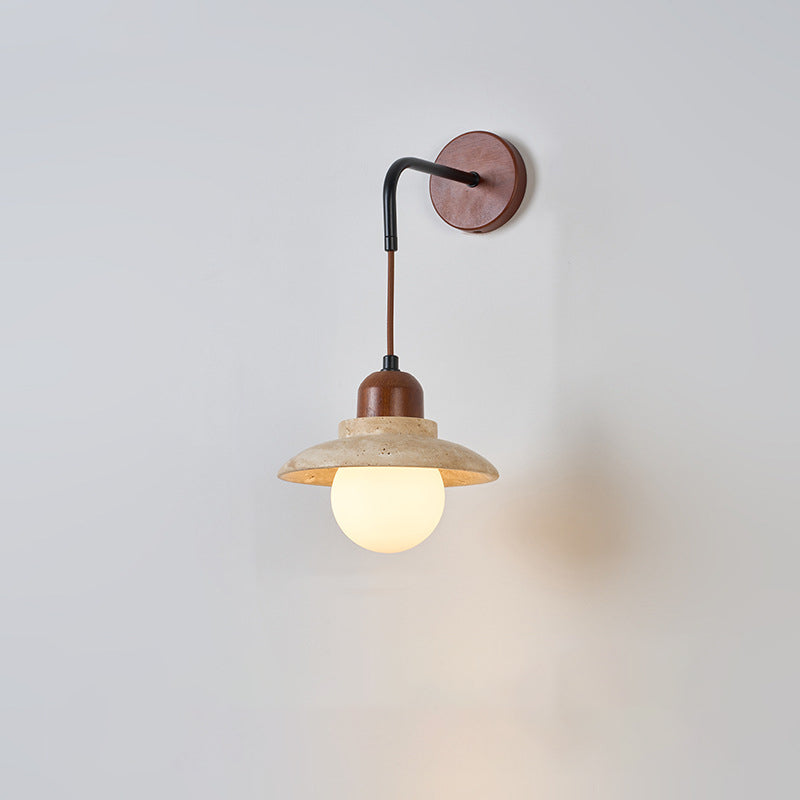 Japanese Yellow Travertine Wood 1-Light Wall Sconce Lamp