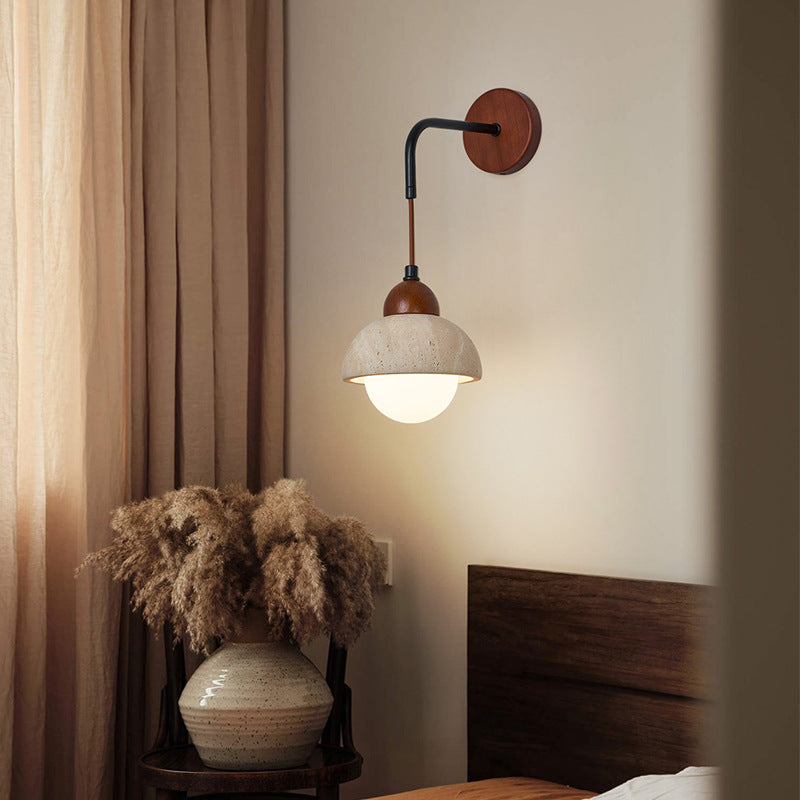 Japanese Yellow Travertine Wood 1-Light Wall Sconce Lamp