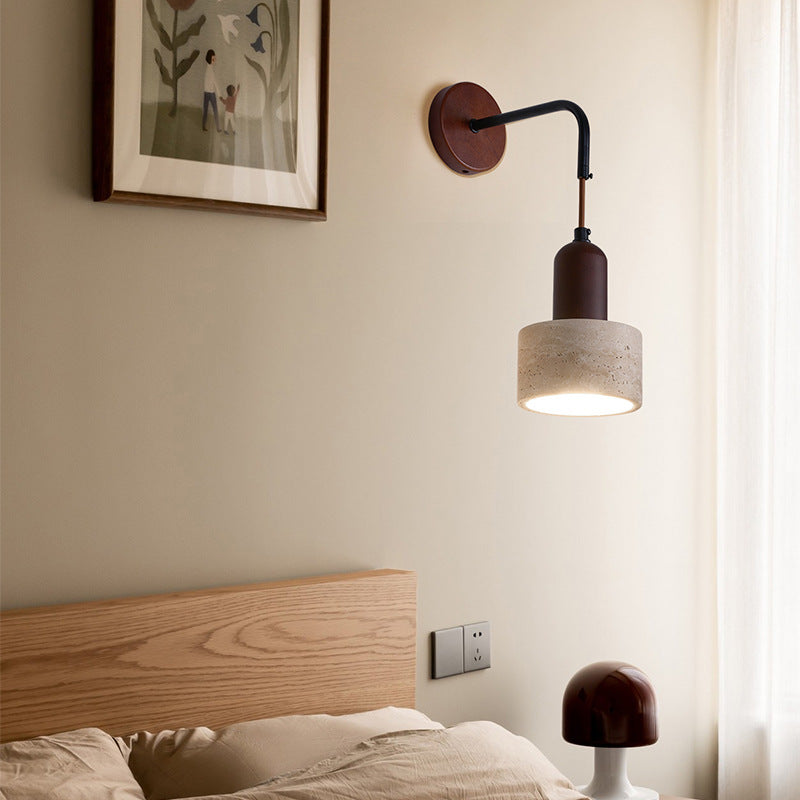 Japanese Yellow Travertine Wood 1-Light Wall Sconce Lamp