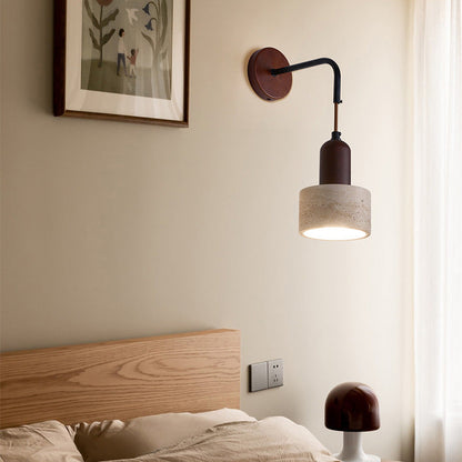 Japanese Yellow Travertine Wood 1-Light Wall Sconce Lamp