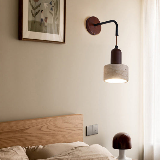 Japanese Yellow Travertine Wood 1-Light Wall Sconce Lamp