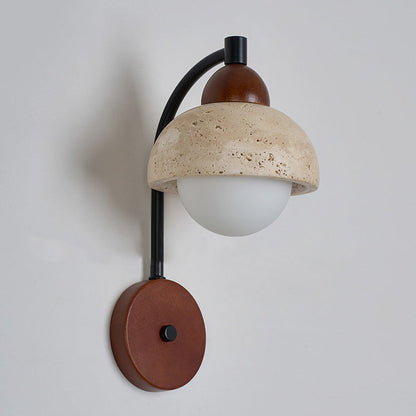 Japanese Yellow Travertine Wood 1-Light Wall Sconce Lamp