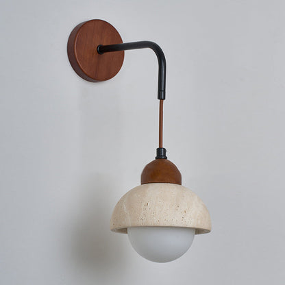Japanese Yellow Travertine Wood 1-Light Wall Sconce Lamp