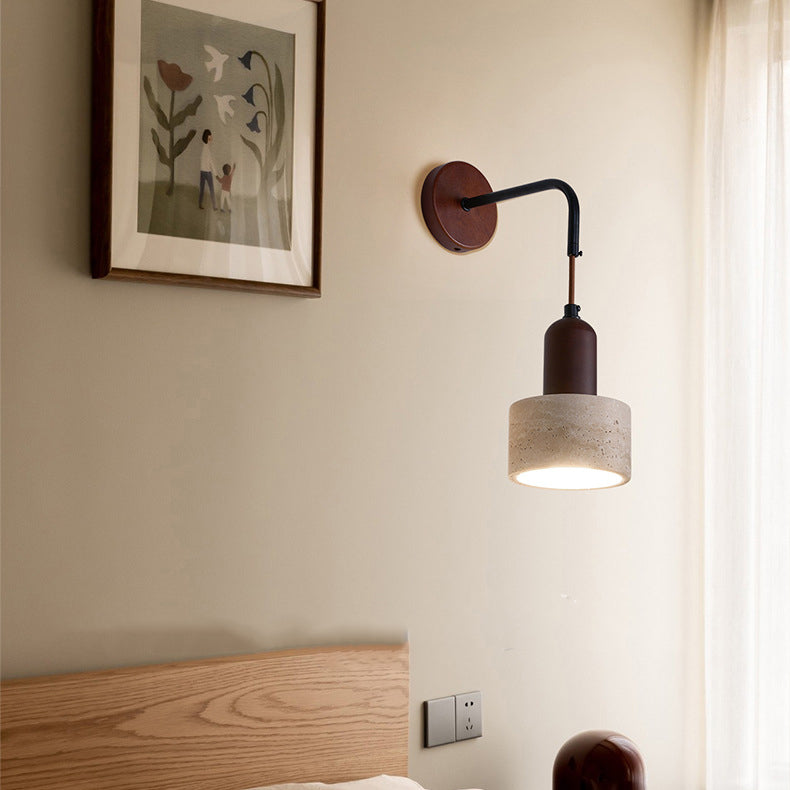 Japanese Yellow Travertine Wood 1-Light Wall Sconce Lamp