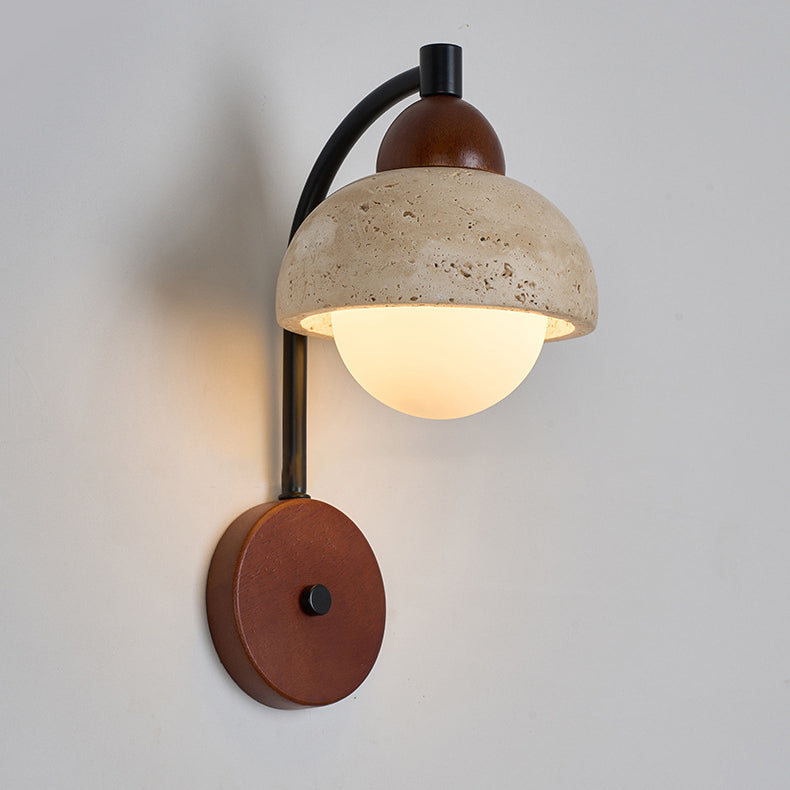 Japanese Yellow Travertine Wood 1-Light Wall Sconce Lamp
