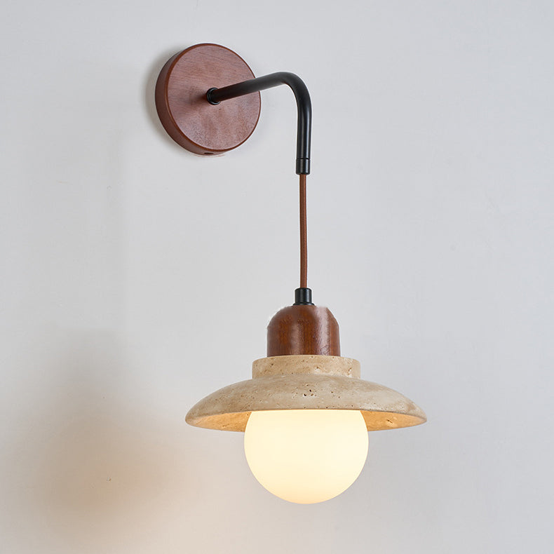 Japanese Yellow Travertine Wood 1-Light Wall Sconce Lamp