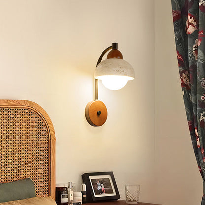 Japanese Yellow Travertine Wood 1-Light Wall Sconce Lamp