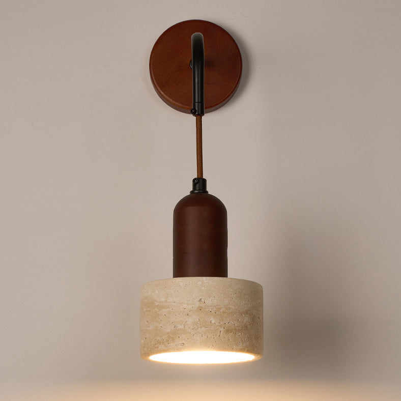 Japanese Yellow Travertine Wood 1-Light Wall Sconce Lamp