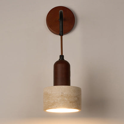 Japanese Yellow Travertine Wood 1-Light Wall Sconce Lamp