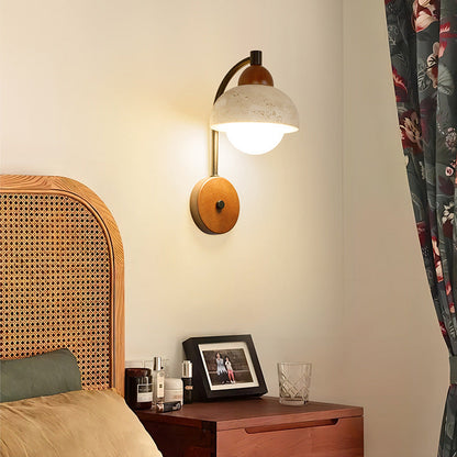 Japanese Yellow Travertine Wood 1-Light Wall Sconce Lamp