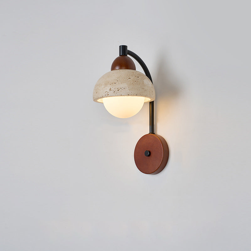 Japanese Yellow Travertine Wood 1-Light Wall Sconce Lamp