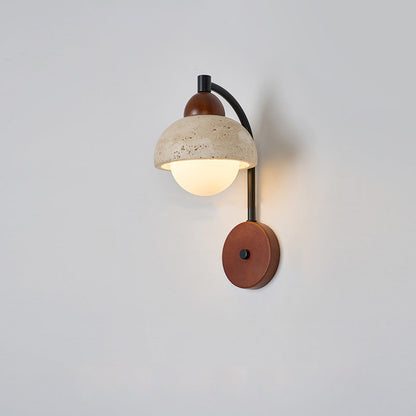 Japanese Yellow Travertine Wood 1-Light Wall Sconce Lamp
