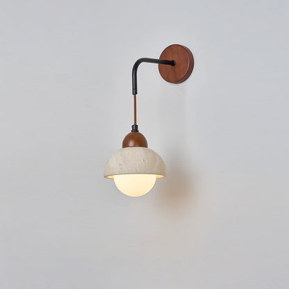 Japanese Yellow Travertine Wood 1-Light Wall Sconce Lamp