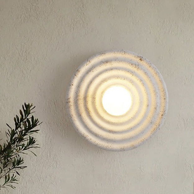 Japanese Round Ripple Resin Glass 1-Light Wall Sconce Lamp