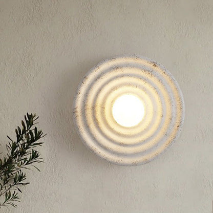 Japanese Round Ripple Resin Glass 1-Light Wall Sconce Lamp