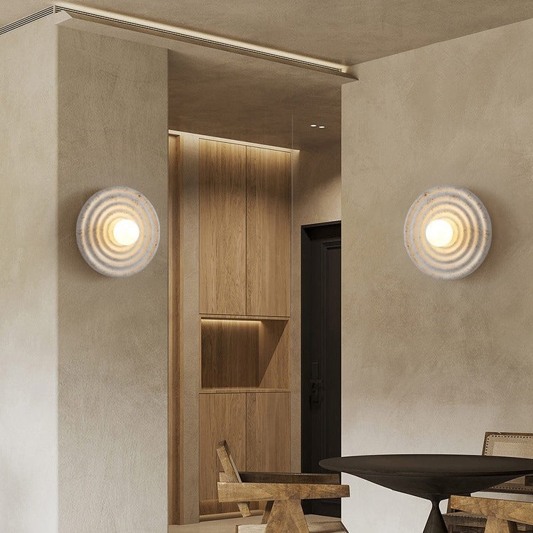 Japanese Round Ripple Resin Glass 1-Light Wall Sconce Lamp