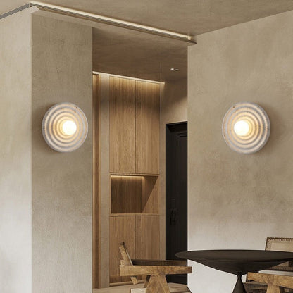 Japanese Round Ripple Resin Glass 1-Light Wall Sconce Lamp