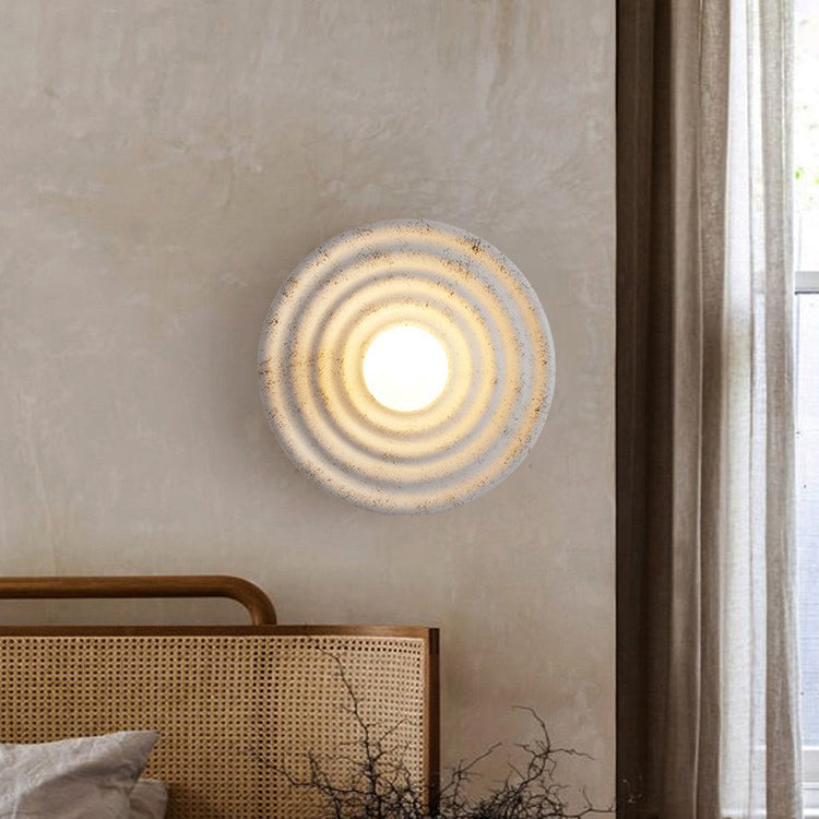 Japanese Round Ripple Resin Glass 1-Light Wall Sconce Lamp