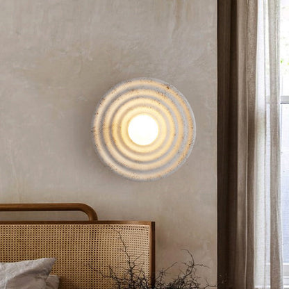 Japanese Round Ripple Resin Glass 1-Light Wall Sconce Lamp