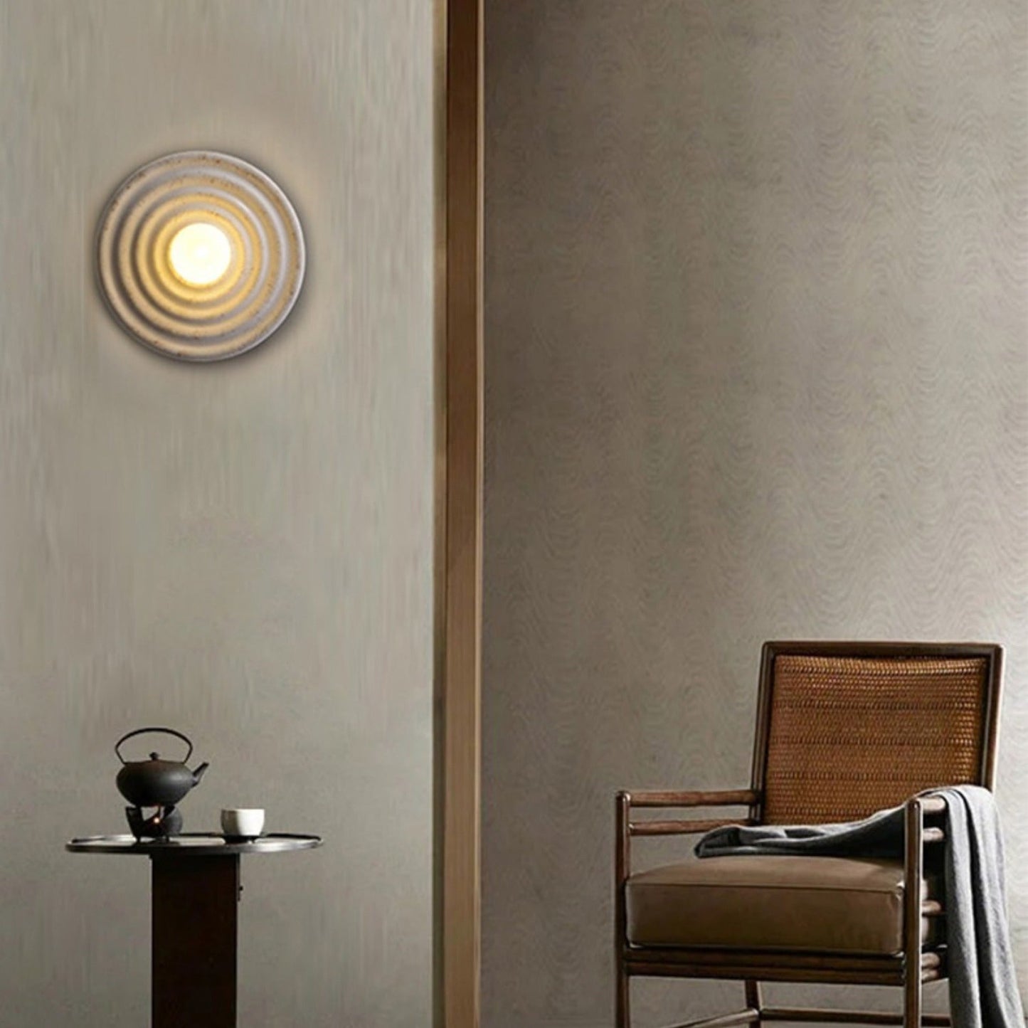 Japanese Round Ripple Resin Glass 1-Light Wall Sconce Lamp