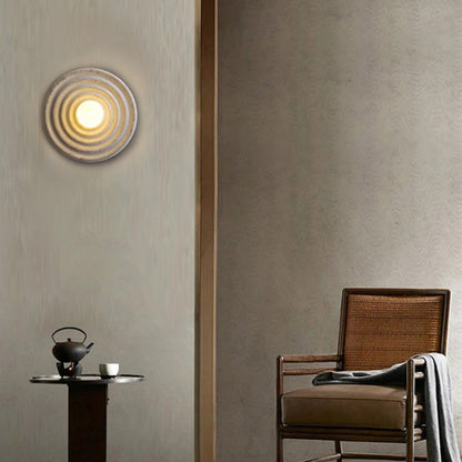 Japanese Round Ripple Resin Glass 1-Light Wall Sconce Lamp