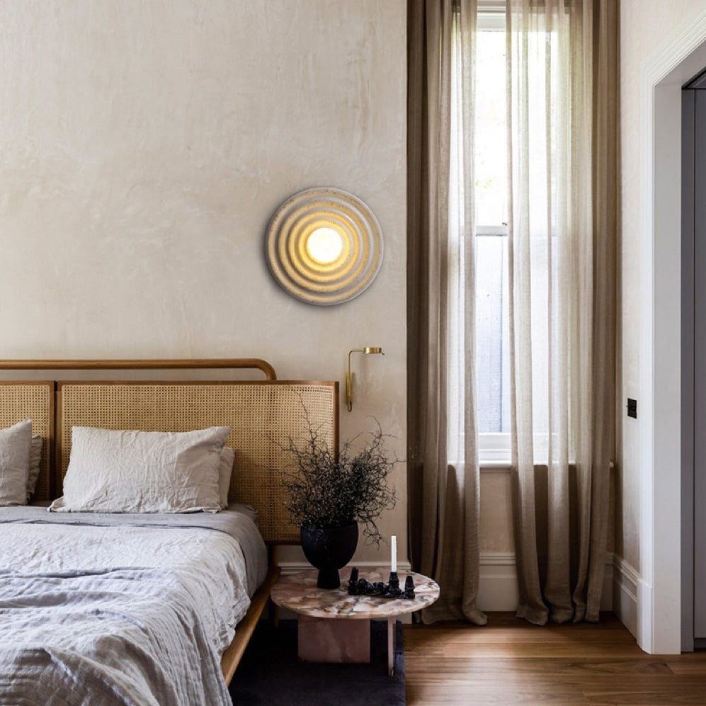Japanese Round Ripple Resin Glass 1-Light Wall Sconce Lamp