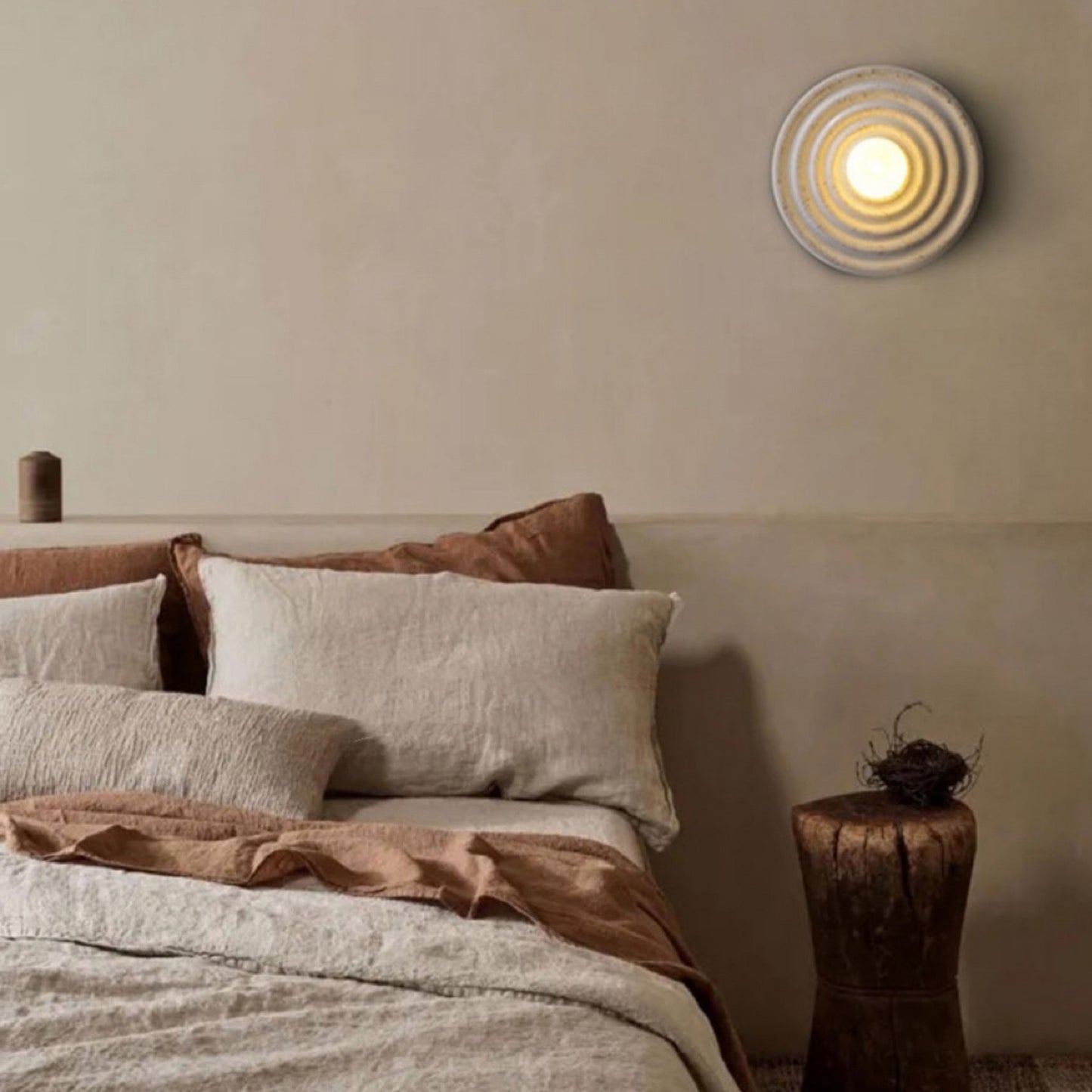 Japanese Round Ripple Resin Glass 1-Light Wall Sconce Lamp