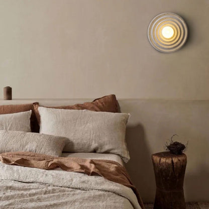Japanese Round Ripple Resin Glass 1-Light Wall Sconce Lamp