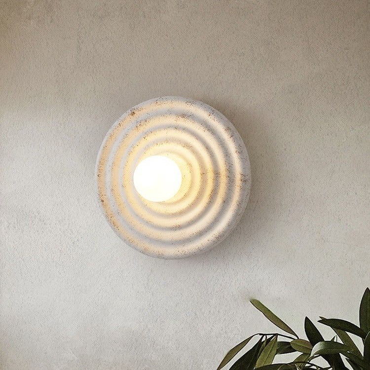 Japanese Round Ripple Resin Glass 1-Light Wall Sconce Lamp
