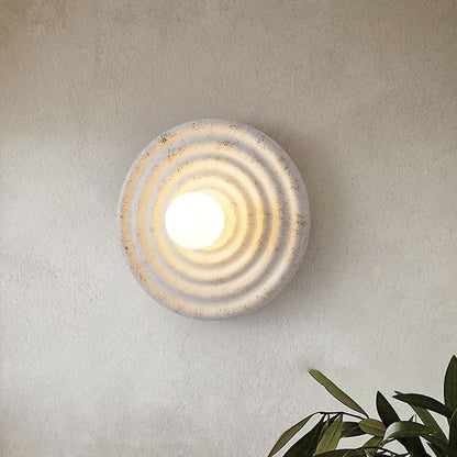 Japanese Round Ripple Resin Glass 1-Light Wall Sconce Lamp