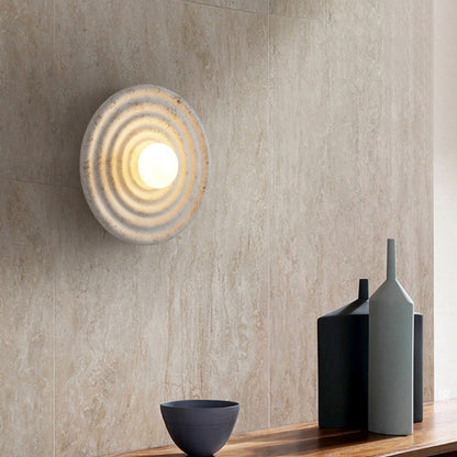 Japanese Round Ripple Resin Glass 1-Light Wall Sconce Lamp