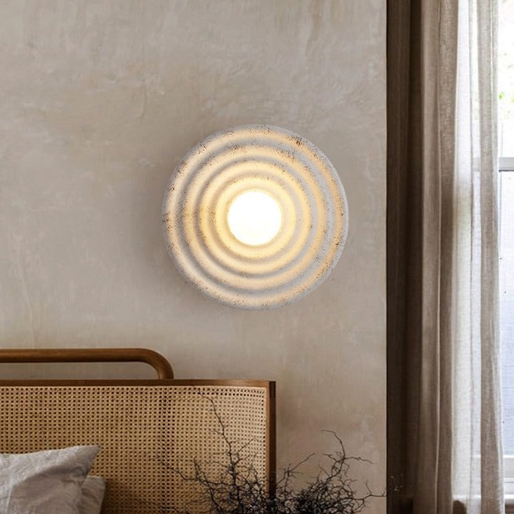 Japanese Round Ripple Resin Glass 1-Light Wall Sconce Lamp